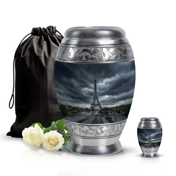 SABURIAL Eiffel Tower Urn - Little Urns For Human - Combo - 10 Inch Large With 3 Inch - Cremation Human Ashes - Large Memorial Urn - Funeral Urns