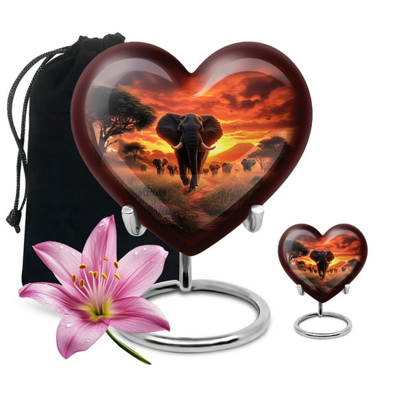 SABURIAL Elephant Urn - Large Cremation Urn For Adult Women Ashes - Memorial Small Funeral Urns For Human Ashes Adult Female - Combo Of 8 Inch & 3 Inch