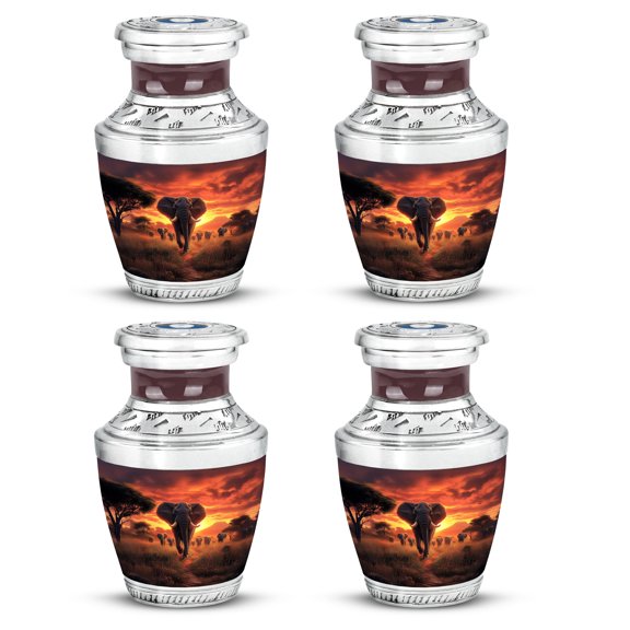 SABURIAL Elephant Urn - Little Urns For Human Ashes Adult Female - Small Urn For Funeral - Decorative Burial Urns - 3 Inch Set Of 4