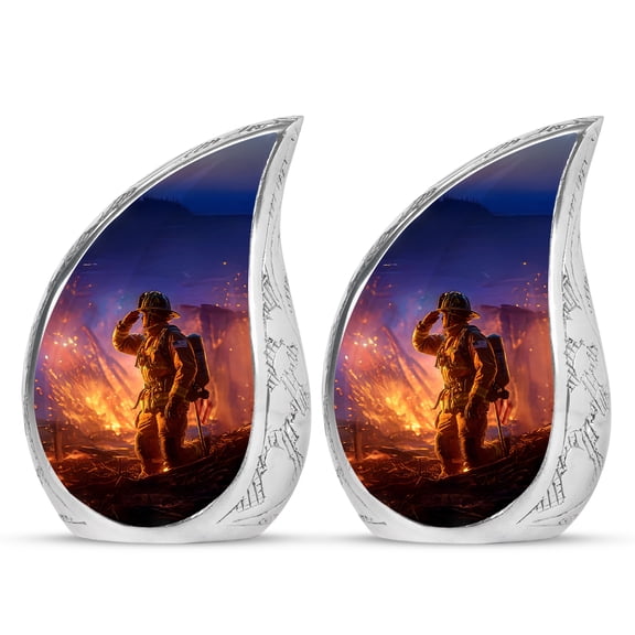 SABURIAL Fire Fighter Urn - Decorative Funeral Urn for Adult Wife Ash - Beautiful Handmade Small Urns for Female Ash - Cremation Urn for Human Remains - 3 Inch - Pack of 2