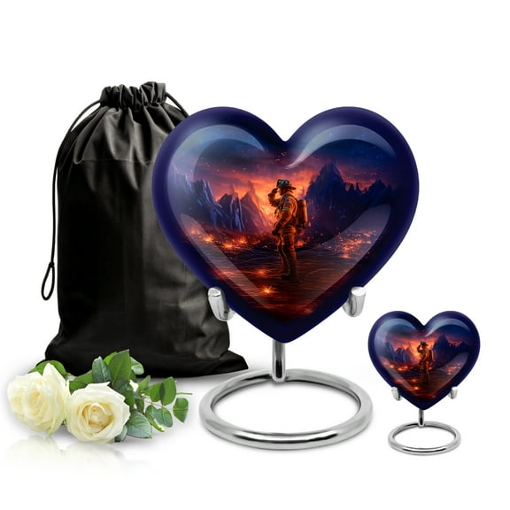 SABURIAL Fire Fighter Urn - Decorative Urn - Combo - 8 Inch Large With 3 Inch - Burial Urns Adult Human Ash - Large Cremation Urns For Ash - Human Remains For Mom & Dad