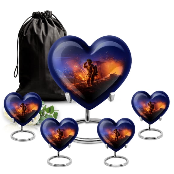 SABURIAL Fire Fighter Urn - Large Memorial Urn - Combo - 8 Inch Large With 3 Inch - Decorative Urns For Human Ashes - Ash Keepsakes For Human Ashes - Funeral Urns For Male & Female