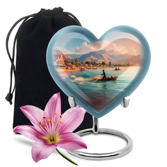 SABURIAL Fishing Urn - Decorative Urn - Large Funeral Urns For Adult Ashes Women - Burial Urns For Mom & Dad - 8 Inch