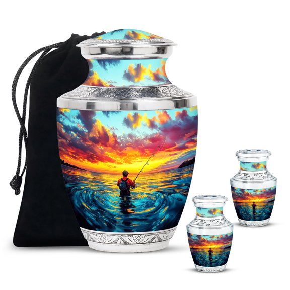 SABURIAL Fishing Urn - Human Remains Urns - Combo 2 - Large With 3 Inch Pack Of 2 - Human Ashes Adult Male & Female - Decorative Urn - Funeral Urns
