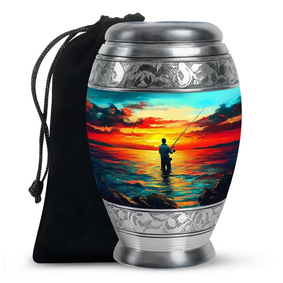 SABURIAL Fishing Urn - Large Creamtion Urns For Women & Men - Urns For Human Ashes Adult Female Mom - Burial Urn For Mom & Dad - 10 Inch