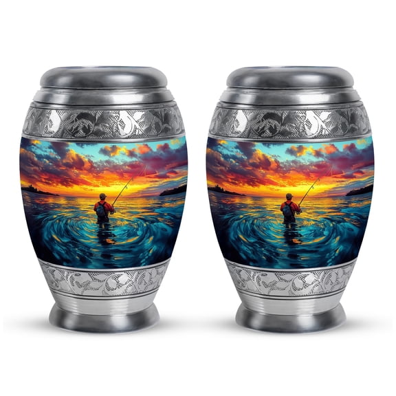 SABURIAL Fishing Urn - Little Burial Urn For Ashes Adult Female - Small Urns For Human Ashes Keepsake - Decorative Urns For Male - 3 Inch Set Of 2