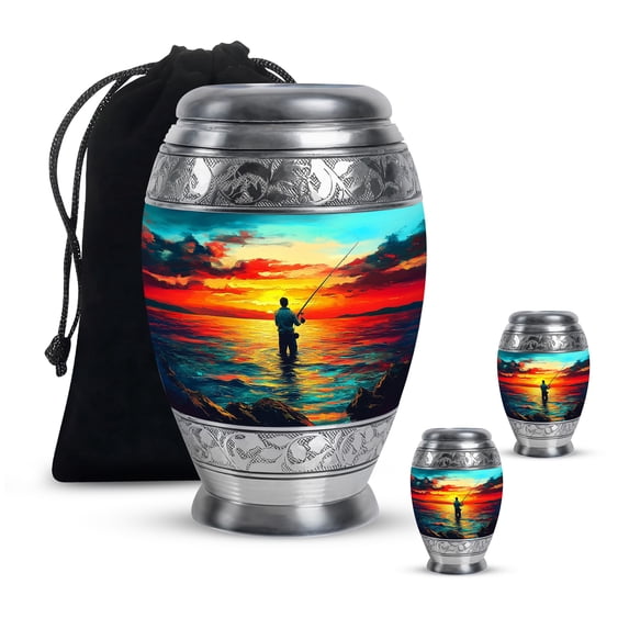 SABURIAL Fishing Urn - Memorial Funeral Urn - Tiny Urns For Human Ashes Adult Man - Decorative Burial Urns - Combo Of 10 Inch & 3 Inch