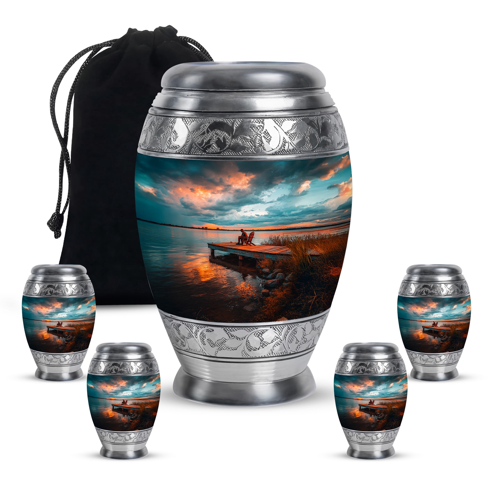 SABURIAL Fishing Urn - Mini Cremation Urns For Human Ashes Adult Women - Little Funeral Urn For Ashes Adult Male - Small Burial Urns For Men - Combo Of 10 Inch & 3 Inch