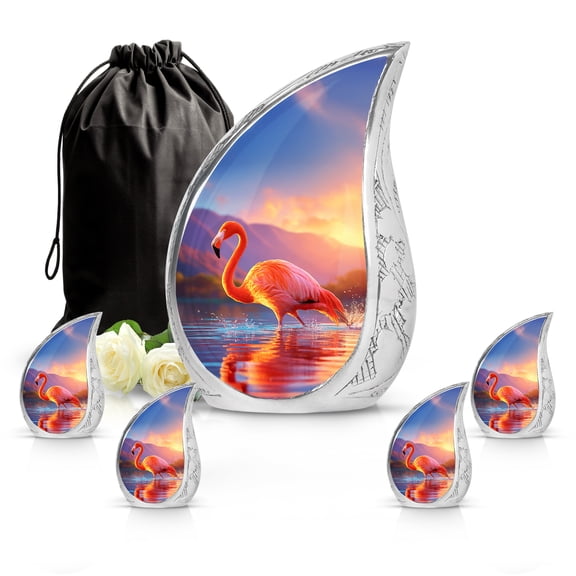 SABURIAL Flamingo Urn - Memorial Cremation Urn - Small Burial Urns For Men Ashes - Unique Decorative Large Burial Urns - Combo 3 - 10 Inch & 3 Inch Miniature Size