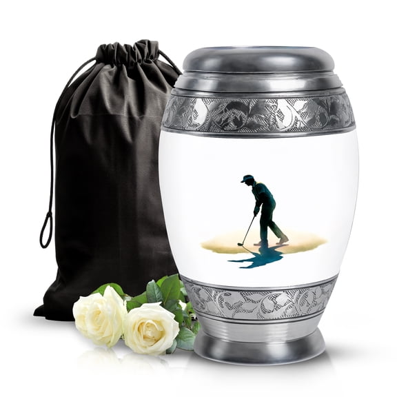 SABURIAL Golf Ball Urn - Funeral Urn For Ashes - 10 Inch - Large With Velvet Bag - Burial Urns For Male & Female - Cremation For Adult Human - Adult Ashes Urns