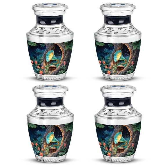 SABURIAL Gramophone Urn - Beautiful Cremation Funeral Urn for Human Ash - Mini Keepsake Urns for Male & Female Ash - Unique Small Urns for Ashes - 3 Inch - Pack of 4