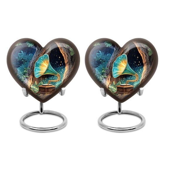 SABURIAL Gramophone Urn - Beautiful Handmade Mini Memorial Urn For Ashes - Unique Decorative Burial Cremation Urns For Adult Male & Female Ash - 3 Inch - Pack Of 2