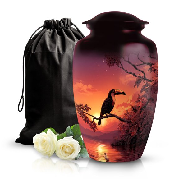 SABURIAL Hornbill Urn - Beautiful Mini Keepsake Urns For Mom & Dad Ash - Large Memorial Urn For Human Ashes - Beautiful Funeral Urns For Male Ash - 10 Inch - Large With Velvet Bag