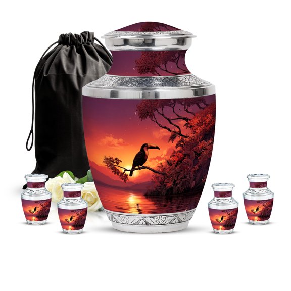 SABURIAL Hornbill Urn - Unique Urns For Ash - Adult Funeral Urn - Combo - 10 Inch Large With 3 Inch - Small Creamation Urns - Decorative Funeral For Men And Women - Adult Males Or Females