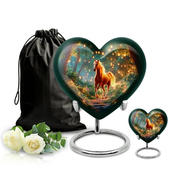 SABURIAL Horse Urn - Cremation Burial Urn - Combo - 8 Inch Large With 3 Inch - Burial Urns For Human Ashes - Miniature Urns For Male & Female - Large Cremation For Adult Men & Women