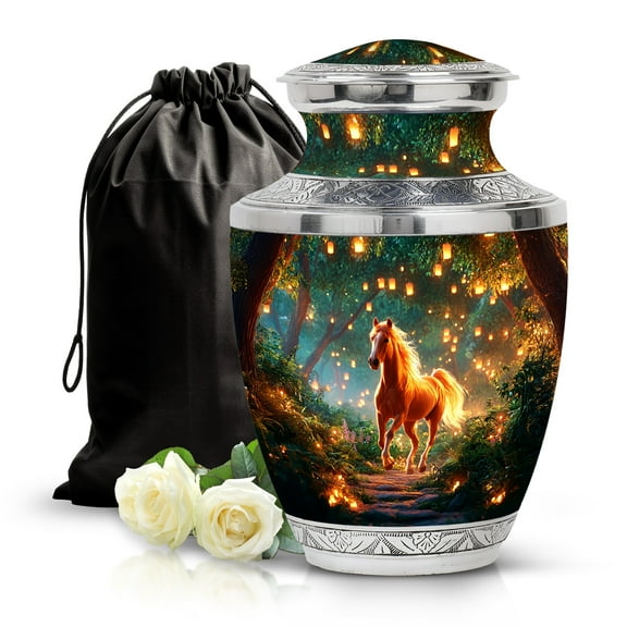SABURIAL Horse Urn - Decorative Funeral Urns For Men & Women Ash - Large Burial Urn For Adult Male Ashes - Human Remains Urns For Cremation - 10 Inch Large With Velvet Bag