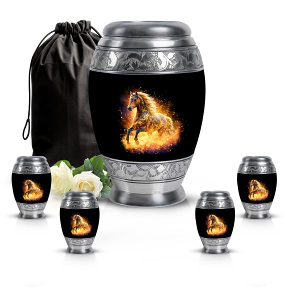 SABURIAL Horse Urn - Funeral Urn Adult Ash Man - Combo - 10 Inch Large With 3 Inch - Memorial Ashes Urns - Keep Sake For Ashes - Cremation Urns For Adult Human