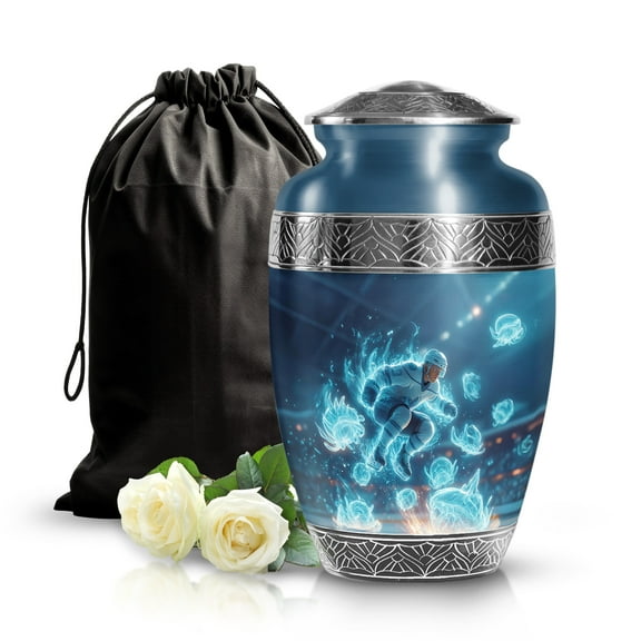 SABURIAL Ice Hockey Urn - Unique Memorial Decorative Burial Urn for Mom & Dad Ashes - Funeral Urns - Urn for Ashes Adult Male - 10 Inch - Large with Velvet Bag