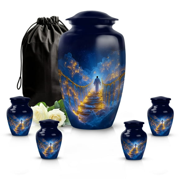 SABURIAL Jesus Urn - Beautiful Small Burial Urn For Adult Male & Female Ash - Decorative Handmade Urns For Women Ashes - Lovely Funeral Urns For Ash - Combo - 10 Inch Large & 3 Inch