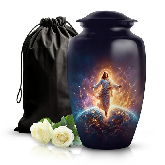 SABURIAL Jesus Urn - Memorial Urn For Female Ash - Decorative Cremation Urns For Adult Human Ashes - Burial Urns For Adult - 10 Inch - Large With Velvet Bag