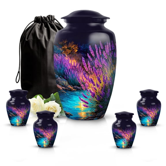 SABURIAL Lavender Grass Urn - Beautiful Handmade Large Burial Urn & Small Keepsake Urns For Adult Ash - Decorative Cremation Tribute Urns - Combo - 10 Inch Large & 3 Inch