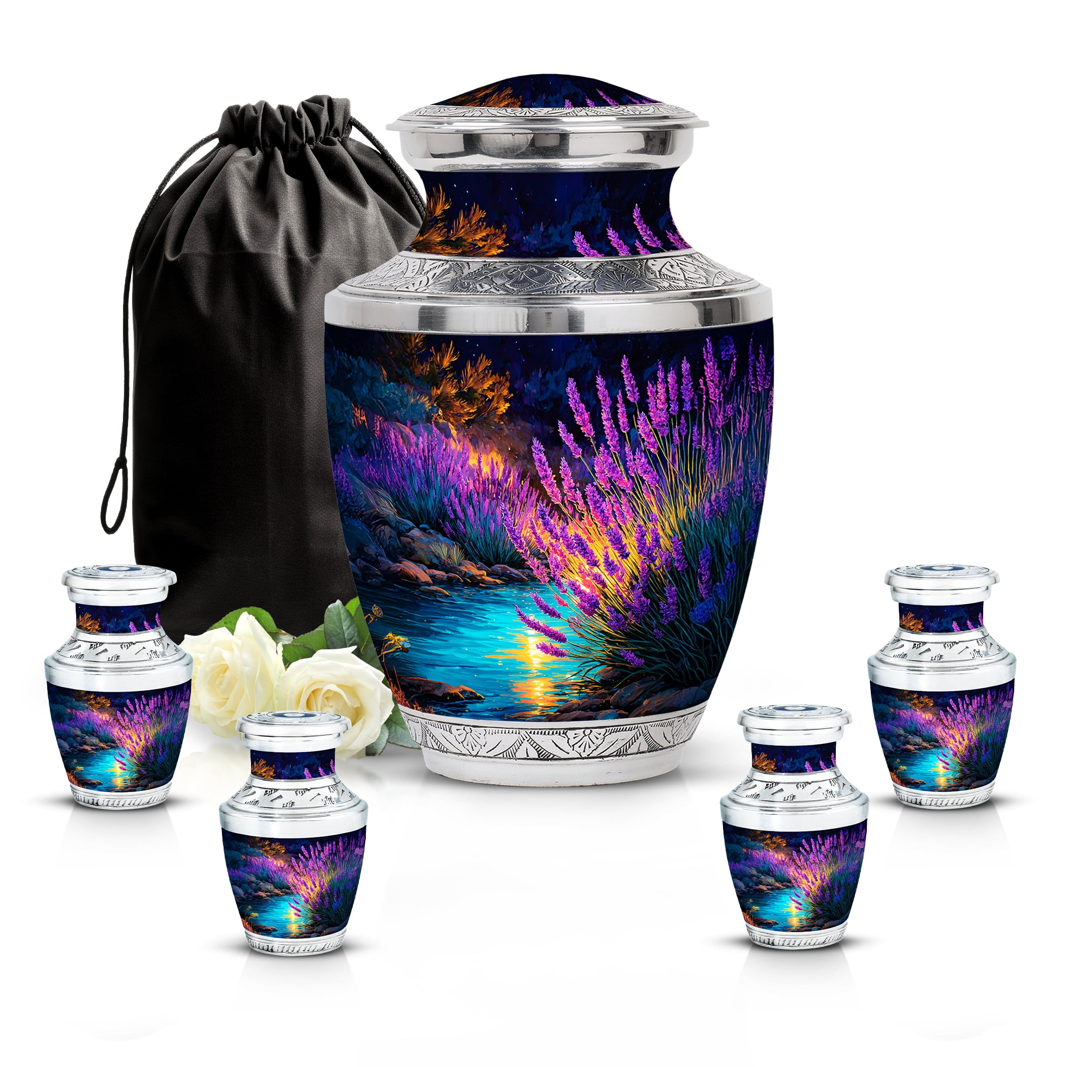 SABURIAL Lavender Grass Urn - Human Remains For Mom & Dad - Combo - 10 Inch Large With 3 Inch - Unique Urns For Ashes - Decorative Urn - Miniature Urns For Adult Human