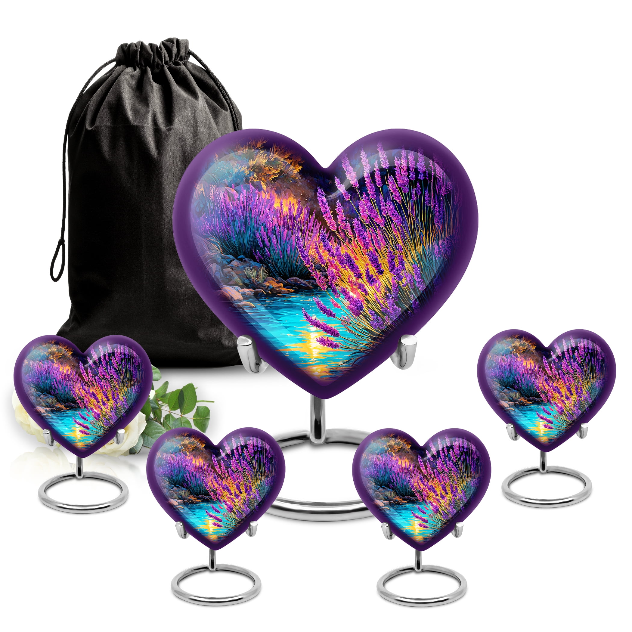 SABURIAL Lavender Grass Urn Human Remains Urn - Memorial For Your Loved One - Combo - 8 Inch Large With 3 Inch - Miniture Urns For Mom & Dad - Cremation Keepsakes For Ashes - Large Burial Urns