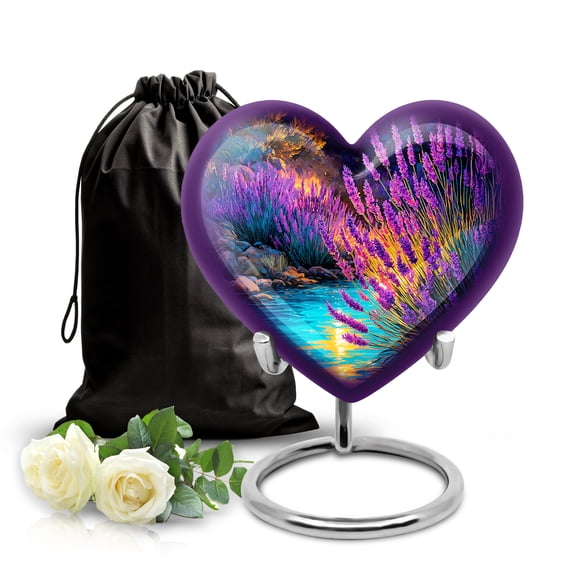 SABURIAL Lavender Grass Urn Large Handcrafted Funeral - Cremation Memorial - 8 Inch - Large With Velvet Bag - Unique Urns - Burial Decorative For Mom & Dad - Human Remains Urn