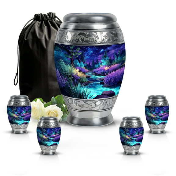 SABURIAL Lavender Grass Urn - Memorial Urns - Combo - 10 Inch Large With 3 Inch - Decorative For Male & Female - Mini Keepsakes Urns - Large Urn For Human