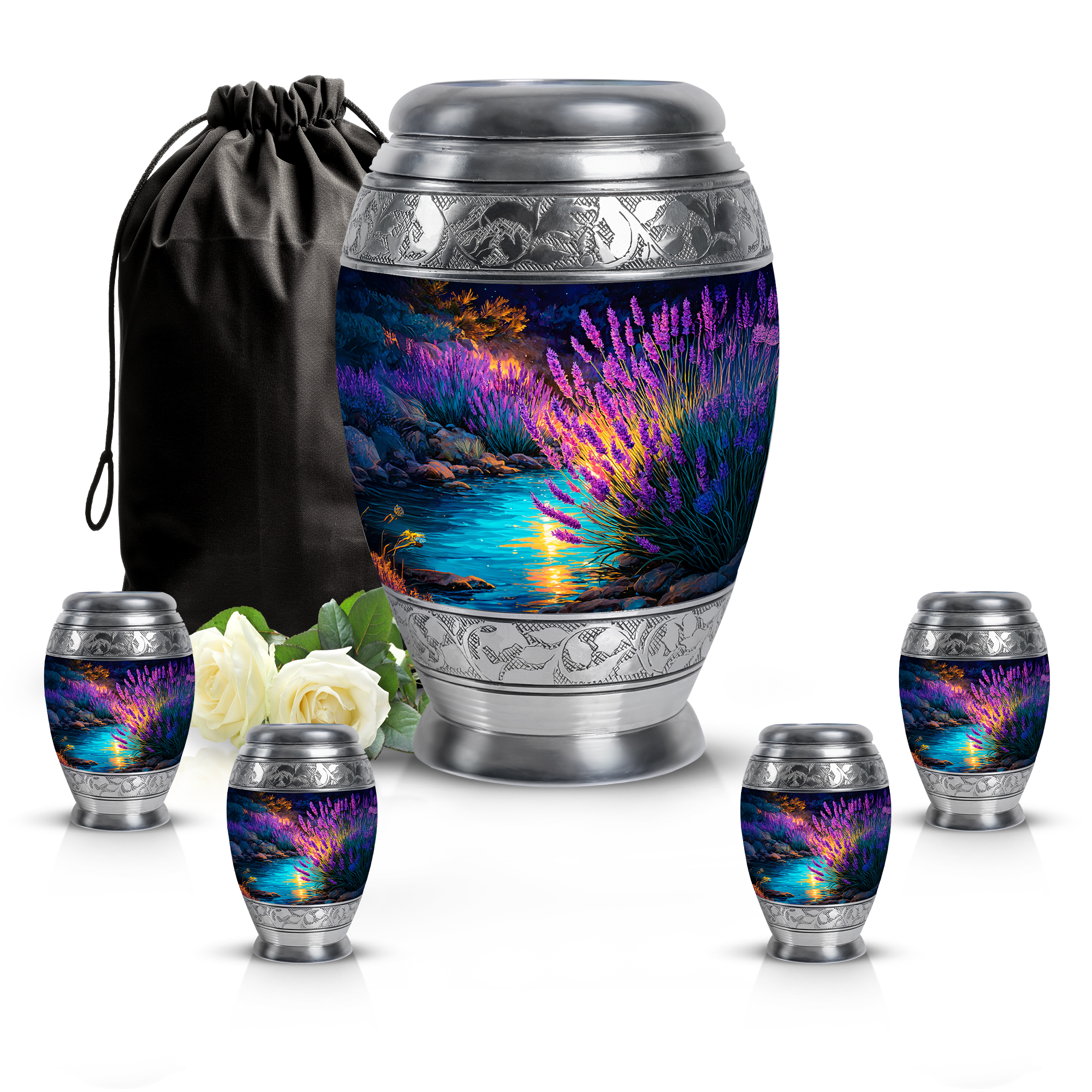 SABURIAL Lavender Grass Urn - Mini Keepsakes Urns - Combo - 10 Inch Large With 3 Inch - Memorial Urns - Large Urn For Human - Human Remains For Mom & Dad