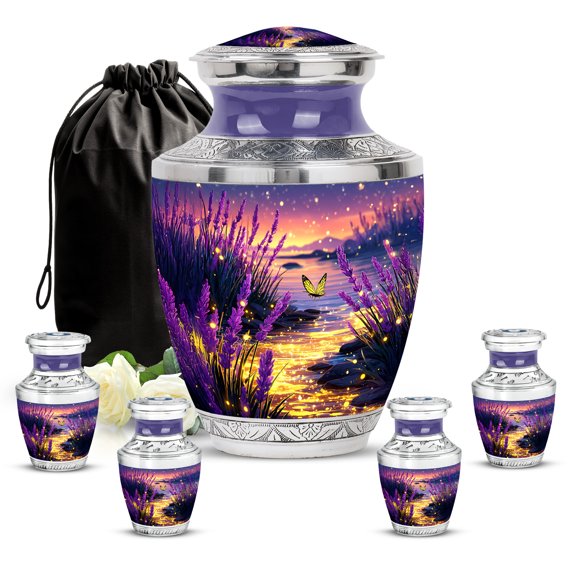 SABURIAL Lavender Grass Urn - Miniature Urns For Adult Human - Combo - 10 Inch Large With 3 Inch - Large Memorial Urns - Human Remains For Mom & Dad - Decorative Urn