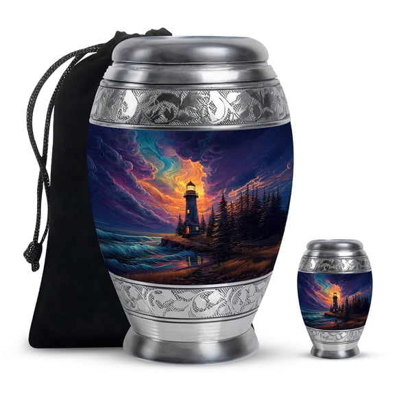 SABURIAL Lighthouse Urn - Decorative Urns For Mom & Dad - Large Urns For Human Ashes Adult Male - Combo Of 10 Inch & 3 Inch - Memorila Funeral Urn