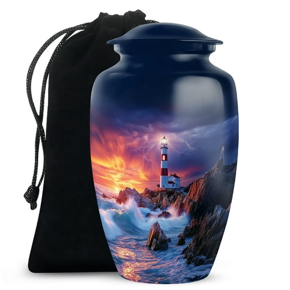 SABURIAL Lighthouse Urn - Human Remains Urn - 10 Inch - Large with Velvet Bag - Adult Large Urns for Male & Female - Cremation Urns - Memorial Ashes for Adult