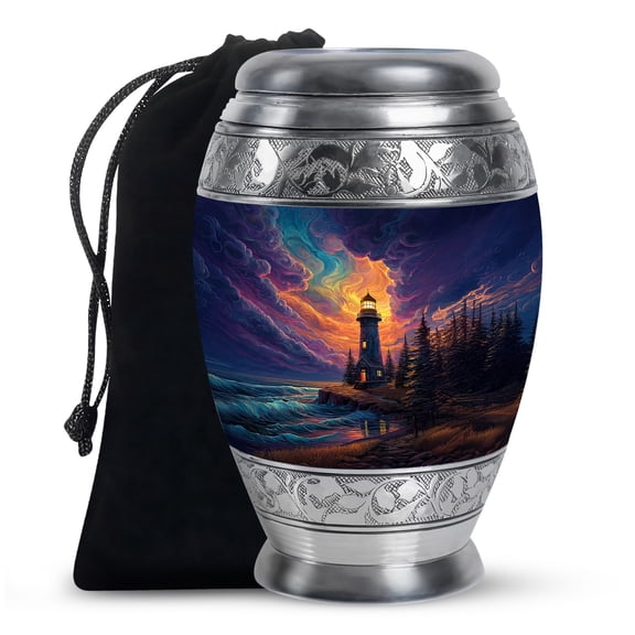 SABURIAL Lighthouse Urn - Large Burial Urn For Ashes Adult Male - Funeral Urns For Human Ashes Adult Female - 10 Inch - Unique Cremation Urns For Women & Men