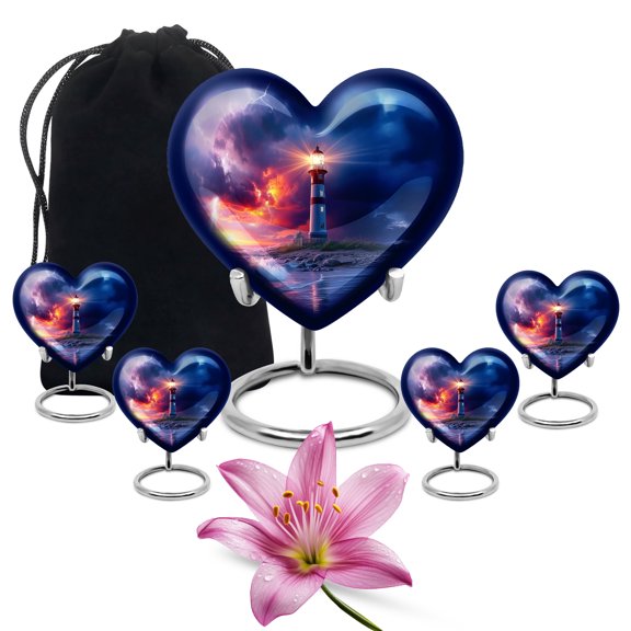 SABURIAL Lighthouse Urn - Memorial Urn - Large Decorative Urns - Little Burial Urns For Human Ashes Adult Female - Combo Of 8 Inch & 3 Inch