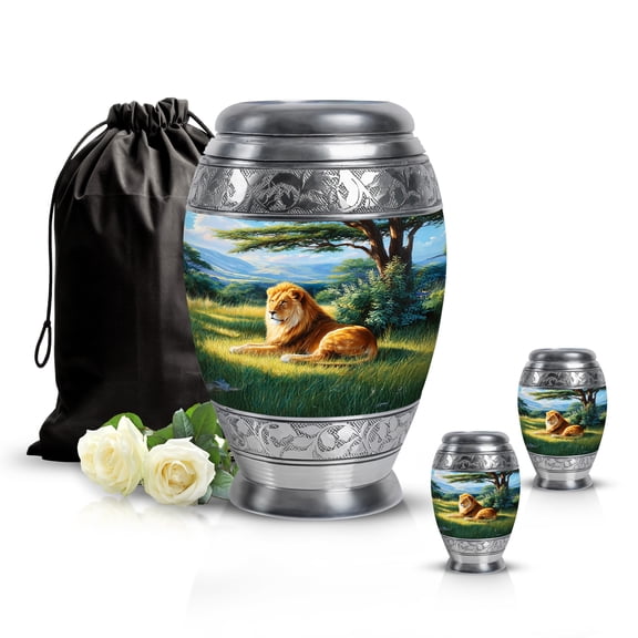 SABURIAL Lion Urn - Mini Cremation Urn - Large Burial Urns For Ashes Adult Male Ash - Keepsake Funeral Urns For Ash - Combo Of 10 Inch & 3 Inch