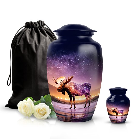 SABURIAL Moose Urn - Decorative Funeral Urn For Adults Ash - Perfect Large Urns For Human Ashes - Tiny Urns For Male Ashes - Combo 1 - 10 Inch Large & 3 Inch Small