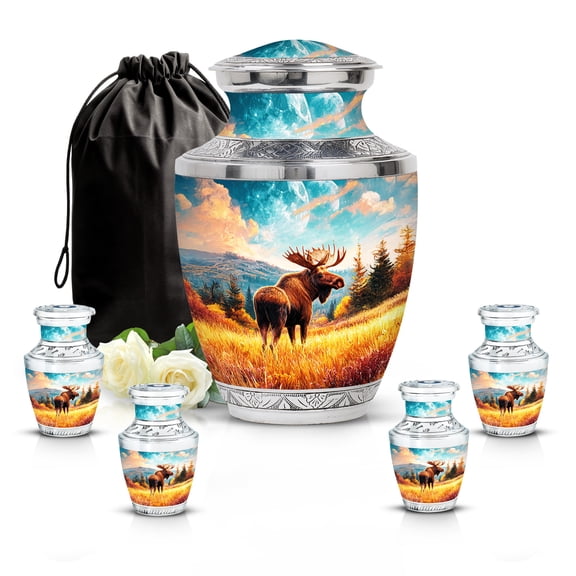 SABURIAL Moose Urn - Large Cremation Urns For Burial - Handcrafted Mini Urns For Mom Ashes - Perfect Memorial Urn For Human Remains - Combo - 10 Inch Large & 3 Inch Small