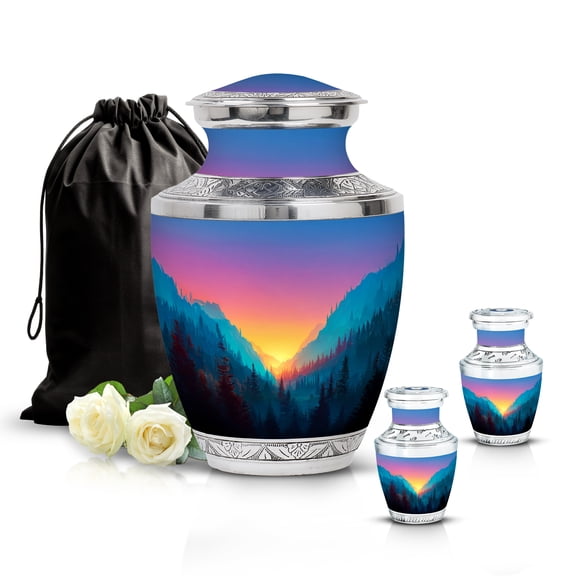 SABURIAL Mountain Urn - Miniature Burial Urn for Female Ash - Small Keepsake Urns for Adult Wife Ashes - Cremation Funeral Urns for Human Ash - Combo - 10 Inch Large & 3 Inch