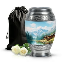 SABURIAL Mountains Urn - Burial Urn - 10 Inch - Large With Velvet Bag - Ashes Urns Human Remains - Cremation Urns For Adult - Funeral Ashes For Male & Female