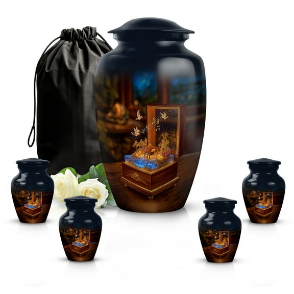 SABURIAL Music Urn - Decorative Handmade Urn For Mom & Dad Ash - Funeral Memorial Urns For Adult Human Ashes - Burial Cremation Urns For Ash - Combo - 10 Inch Large & 3 Inch