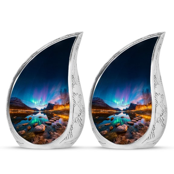 SABURIAL Northern Lights Urn - Burial Small Urn For Human Ashes - Decorative Funeral Urns For Mom & Dad Ashes - Keepsake Urns For Adult Male - 3 Inch Small - Pack Of 2