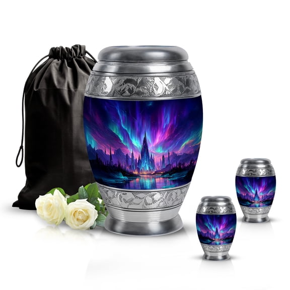 SABURIAL Northern Lights Urn - Cremation Urn For Adults - Combo - 10 Inch Large With 3 Inch - Small Ashes Keepsake - Large Memorial Urns - Human Remains Urns For Men