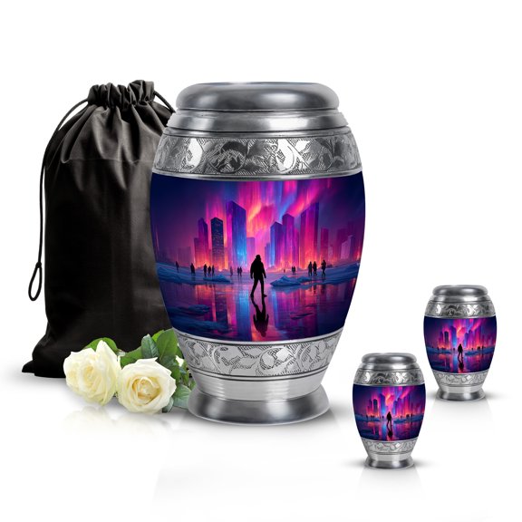 SABURIAL Northern Lights Urn - Keep Sake For Ashes - Combo - 10 Inch Large With 3 Inch - Large Decorative Urn - Cremation Urns For Adults - Burial Urns For Mom & Dad