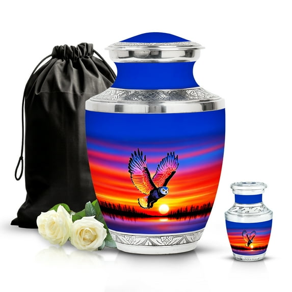 SABURIAL Owl Urn - Adult Ashes Urn - Combo 1 - Large With 3 Inch Pack Of 1 - Funeral Cremation Urns For Adult Human - Human Remains - Large Memorial Urns