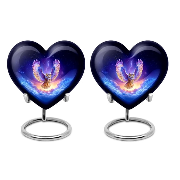 SABURIAL Owl Urn - Decorative Mini Funeral Urn For Human Ashes Adult Women - 3 Inch Set Of 2 - Small Burial Urns