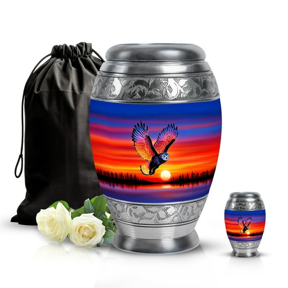SABURIAL Owl Urn - Keepsake Cremation Urns For Men - Decorative Urns For Mom & Dad - Combo Of 10 Inch & 3 Inch - Large Urn For Ashes Adult Male