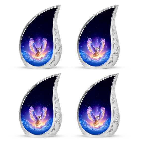 SABURIAL Owl Urn - Keepsake Urn for Mom & Dad - 3 Inch - Pack of 4 - Funeral Urns Adult Ash Man & Women - Memorial Urns for Human Ashes - Adult Decorative Urns