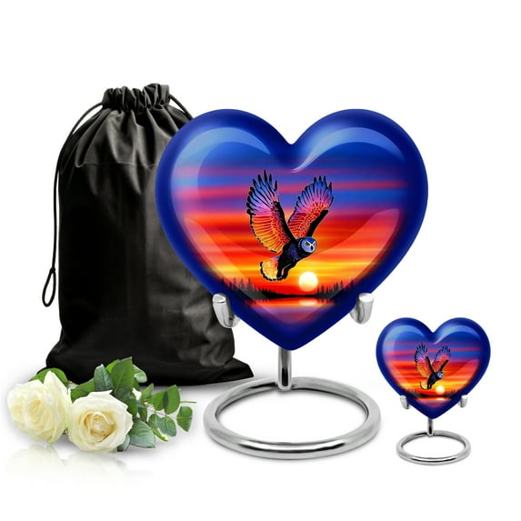 SABURIAL Owl Urn - Little Funeral Urn For Human Ashes Adult Female Mom - Combo Of 8 Inch & 3 Inch - Large Cremation Urns For Women