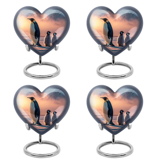 SABURIAL Penguin Urn - Decorative Urn For Mom & Dad - 3 Inch - Pack Of 4 - Burial Urns For Men & Women - Memorial Burials For Ashes - Mini Keepsake Urns For Ash